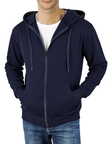 Ohoo Mens Slim Fit Lightweight Zip Up Hoodie Long Sleeve Full-Zip Hooded Sweatshirt with 3-Piece Fabric Panel Hood2