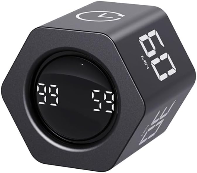 Gravity Sensor Flip Timer for Kitchen Office Learning Cooking and Sports 5 Preset Countdown Times 1/5/10/30/60 Minutes 500mAh USB-C Rechargeable Visual Count Up Down Time(Black)