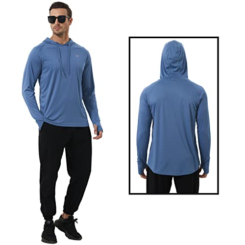 Men's UPF 50+ Long Sleeve Hooded Shirts Sun Protection Athletic Hoodie for Fishing Hiking Running Workout Rash Guard Shirt2