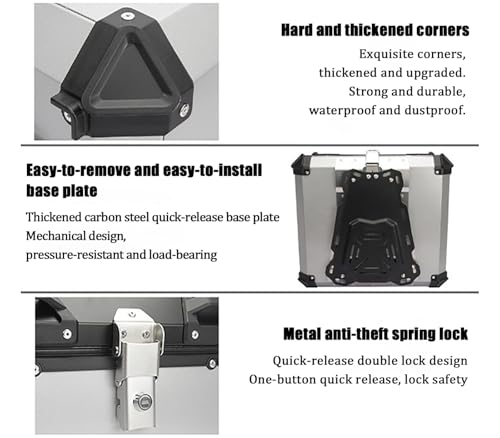 Coffre de moto verrouillable pour bagages 65L protégeant votre casque B - 4