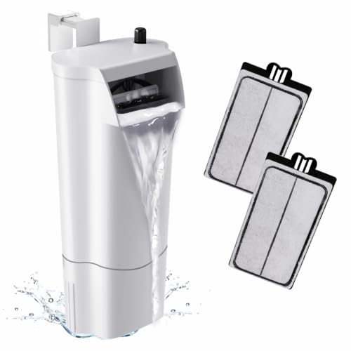 Image of GOZILLA Turtle Tank Filter 105GPH, Low Water Level Turtle Tank 5W Fish Tank Aquarium Filters for Small Tanks up to 20 Gallons Include 2 Replacement Cartridge.(White)