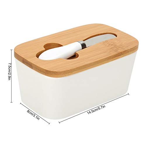 Vencier Porcelain Butter Dish With Knife and Wooden Bamboo Lid - French Style With Insulated Storage - Image 5