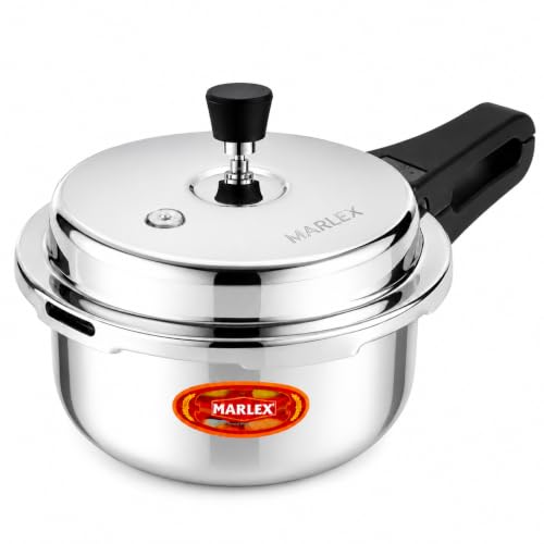 Image of Marlex Triply Stainless Steel Pressure Cooker 2 ltr with Outer Lid | Gas Stove & Induction Base Steel Cooker, Stainless Steel Cooker with Triply layer body, ISI Certified with 5 Year Warranty