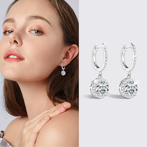 14K Gold Over S925 Sterling Silver Round Drop Earrings for Women with 1ct D-color VVS1 Clarity Diamond Hoop Earrings4