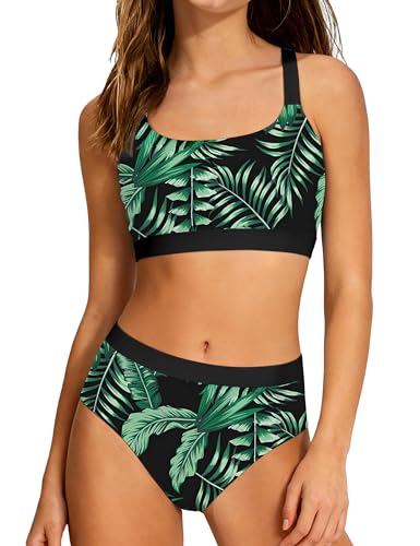 Image of Girls Swimsuits 3 Piece Bathing Suit Allover Printed Criss Cross Bikini Set with Cover Up Skirt Beach Swimwear 7-16 Years