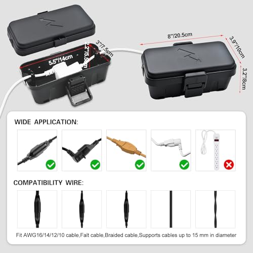 Hrensaw Small Weatherproof Electrical Connection Box(Inner 5.5 x 3 x 2.2inch),Outdoor Electrical Box,Waterproof Extension Cord Covers for Plug, Extension Cables, Holiday Lights,Black by Hrensaw - Image 2