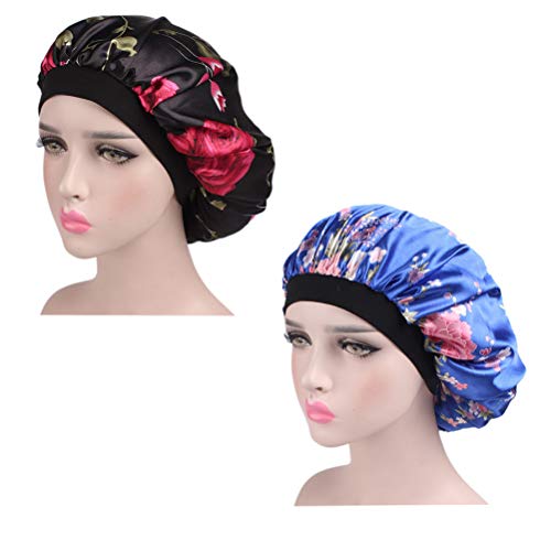 2 Pack Satin Bonnet for Women Girls, Wide Band Satin Bonnet Cap, Hair Bonnet-Premium Sleep Caps for Women Curly Hair