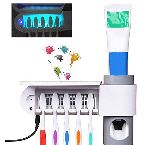 Automatischer Zahnpasta-Spender Zahnbürstenhalter 5 Stück mit Wandmontage Sterilisator elektrische Zahnbürsten (Modo1)