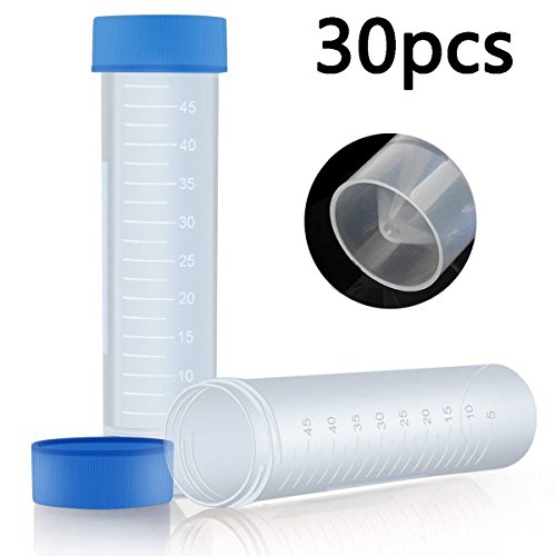 Acrux7 50ml Plastic Centrifuge Tubes & Blue Screw Cap, 30 Pack Clear Plastic