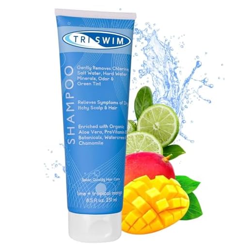 TRISWIM - Champú Anticloro para Nadadores, Elimina los Efectos Negativos del Cloro y el Agua Dura, Cuidado del Pelo Hidratante Después de Nadar, Protector Pelo Piscina - Lima Mango, 251ml
