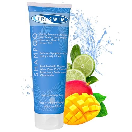 TRISWIM - Champú Anticloro para Nadadores, Elimina los Efectos Negativos del Cloro y el Agua Dura, Cuidado del Pelo Hidratante Después de Nadar, Protector Pelo Piscina - Lima Mango, 251ml