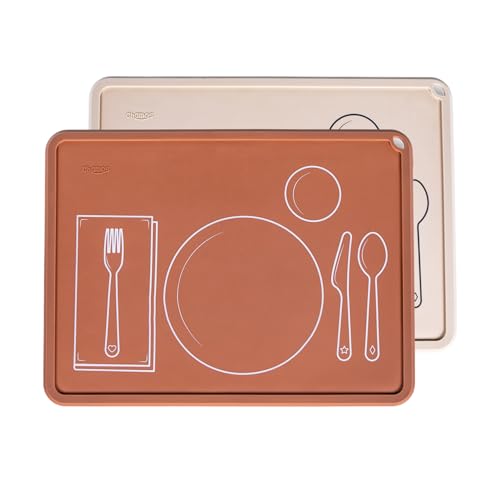 Image of CHAMOS Montessori Placemat for Toddlers - Kids Silicone Mats for Dining Table - Set of 2 - Table Setting Learning (Clay and Beige)
