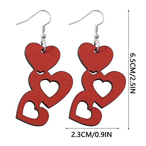 Boucles d'oreilles en bois double face avec cœurs rouges pour filles - 3
