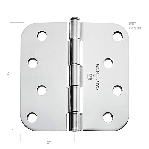 Cauldham (12 Pack) Heavy-Duty 4" Interior Door Hinges With 5/8" Radius Corners - Polished Chrome #TOP2