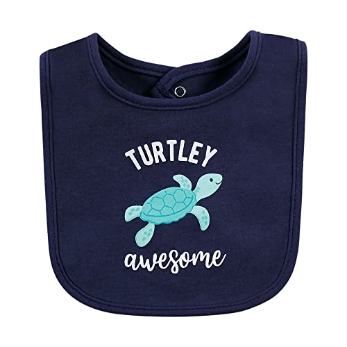 Image of Hudson Baby Unisex Baby Cotton Bibs, Sea Turtle, One Size