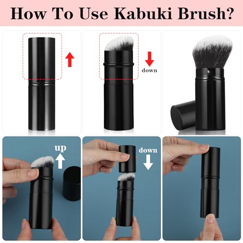 Qianyu Makeup Brush Kabuki Face Brushes with Angled Retractable Travel Blush Kabuki Synthetic Brush Portable for Foundation Powder Blush Bronzer Buffing Liquid Cream Cosmetics with Cover(White) - Image 8
