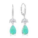 RGEMCY Pendientes colgantes de ópalo en forma de lágrima para mujer, plata de ley 925, color blanco, azul, verde, rosa, ópalo, cumpleaños, día de la madre, joyas, regalos, Plata de ley, Ópalo