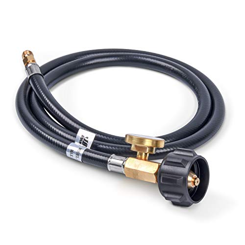 GasSaf 4 FT RV Propane Hose,1/4\" Inverted Male Flare RV Gas Hose with Gauge Suitable for Standard 2-Stage Regulator,Gas Grill Camper and Outdoor Cooking