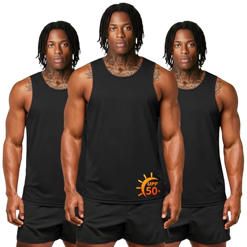 ZITY Men's 3 Pack Tank Tops UPF 50+ Fast Dry Sleeveless Shirt Breathable Lightweight Workout Gym Muscle Fitness T Shirts Black X-Large