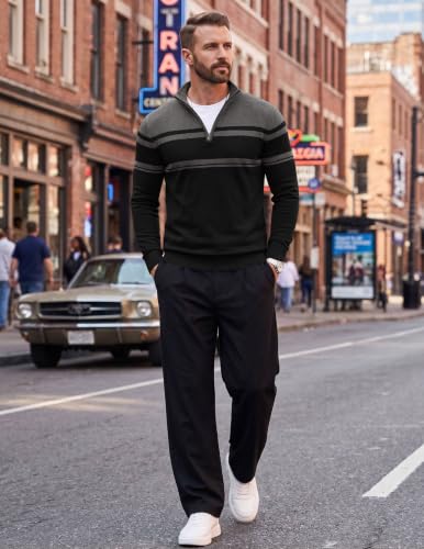 Image of COOFANDY Men's Quarter Zip Up Sweaters Slim Fit Lightweight Mock Pullover