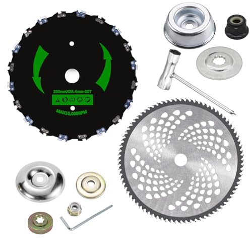 9" x 20 Teeth Chainsaw Tooth Brush Cutter Blade & 10" x 80 Teeth Carbide Tip Brush Cutter Blade for Cutter, Trimmer, Weed Eater, Green