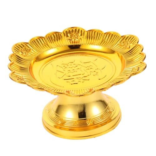 ERINGOGO Lotus Flower Offering Plate Vintage Golden Fruit Tray Decorative Tinplate Bowl for Altar Rituals Food Dessert Serving Blessing Tray for Smudging and Incense