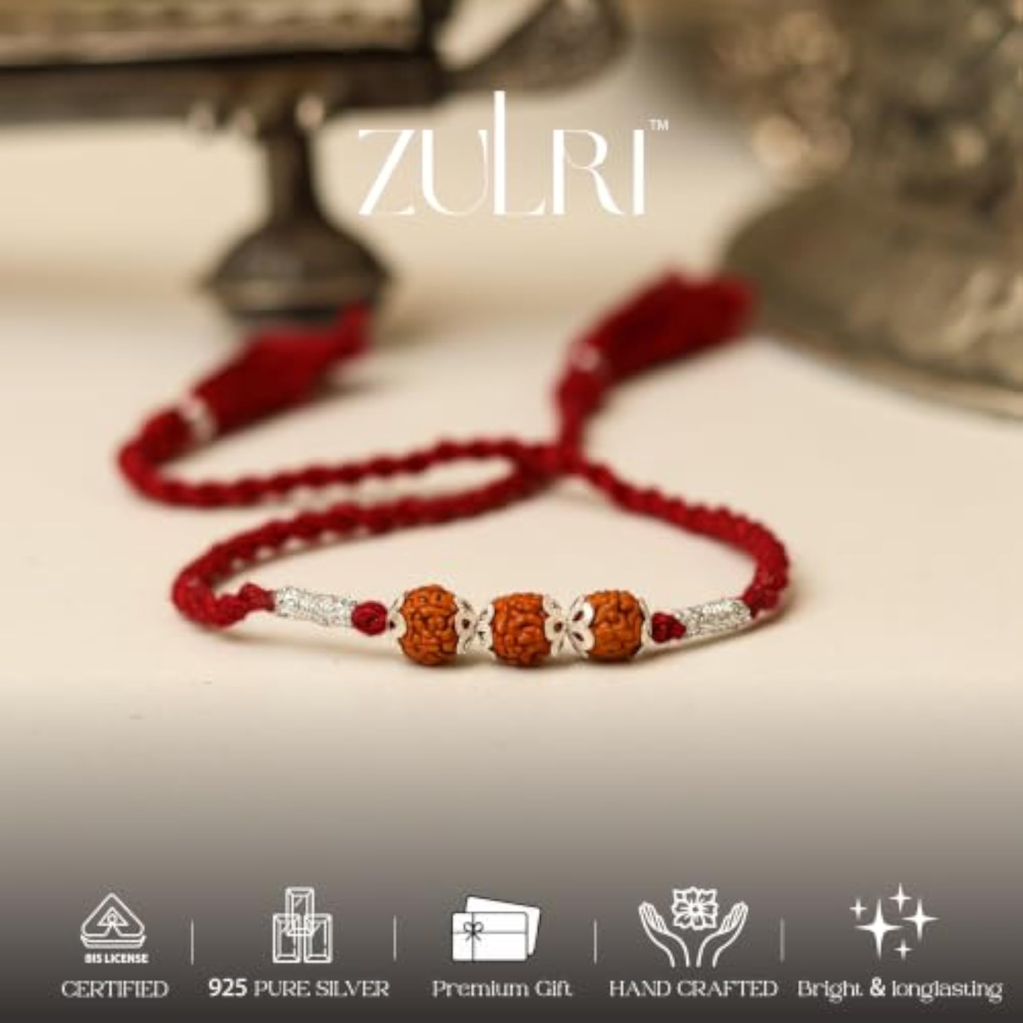 925 Sterling Silver Divine Rudraksha Rakhi for Brother