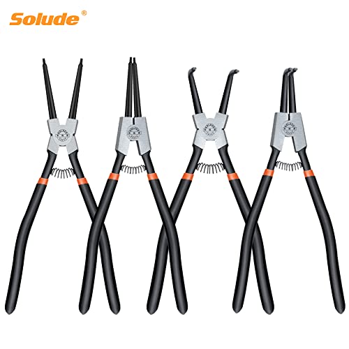Solude 4 Pcs Snap Ring Pliers Set, 13-Inch Circlip Pliers Kit With Straight/Bent Jaw,Internal/External Heavy Duty Snap Ring Tool For Ring Remover Retaining #TOP1