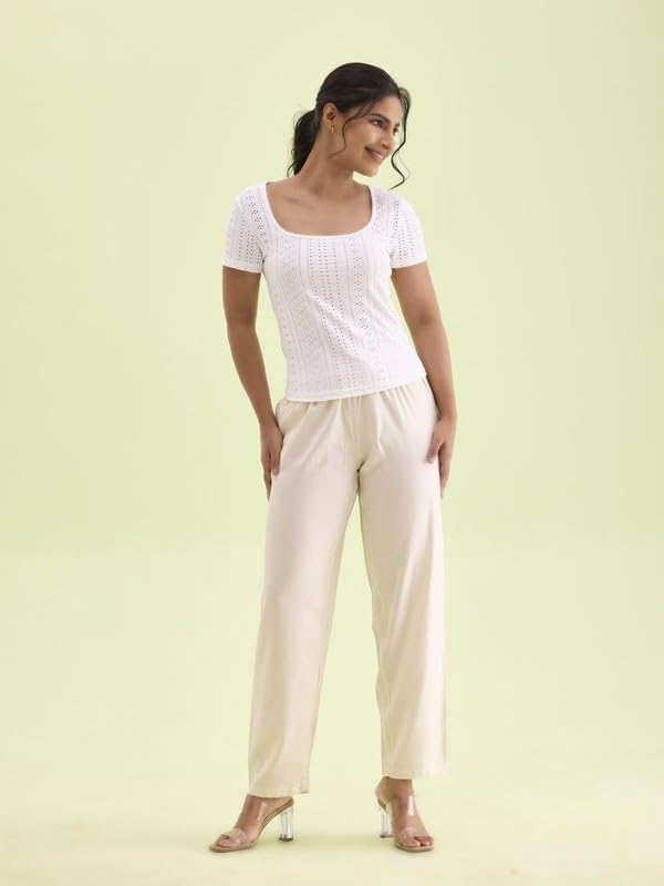 Image of GO COLORS Women Solid Mid Rise Relaxed Fit Viscose Casual Pants