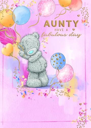 Me To You Tatty Teddy Aunty Bear With Balloons Luxury Gold Foil Birthday Card 6 X 9 Inches - Official Collection