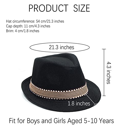 Ultrafun 4 Pack Kids Fedora Hat Short Brim Straw Trilby Jazz Hat Summer Sun Beach Cap for Boys Girls 5-10 Years2