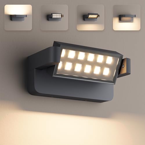 Aipsun 24W LED Lámpara de Pared Exterior/Interior IP65 | Luz Ajustable (350°) | Aluminio Fundido Duradero para Entrada, Jardín, Terraza, Balcón, Garaje | Blanco Cálido 3000K | Moderno Diseño Antracita