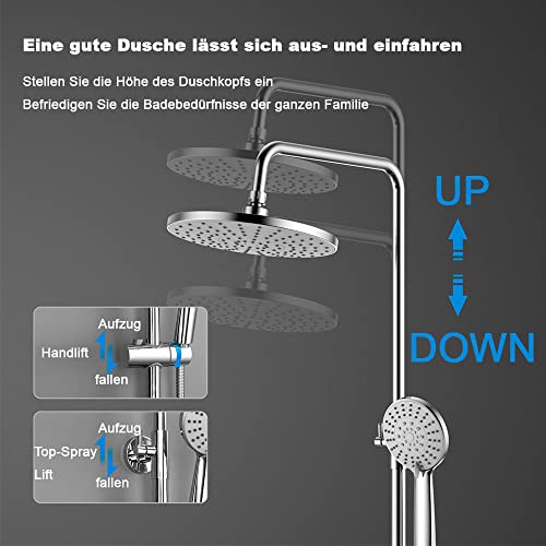G-Promise Duscharmatur Set – 35,6 Cm Regenduschkopf + Handbrause + Verstellbarer Arm | Komplettset Aus Metall, 4 Sprühmodi