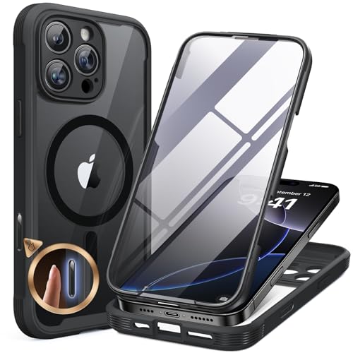 Miracase Magnetic for iPhone 16 Pro Case Full-Body Phone with Built-in Glass Screen Protector, [Compatible with MagSafe] Military Drop Proof 16 Pro Cover Bumper 6.3 inch, Black by Miracase - Used condition - US$13.04