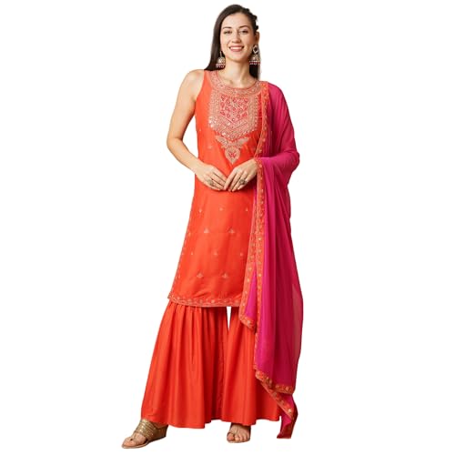 Image of Globus Women Kurta Set (GS568602 Orange S)