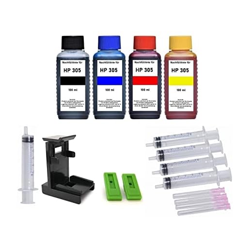 Bläckpatroner påfyllningsset – 400 ml premium påfyllningsfärger svart, cyan, magenta och gul för HP 305 svart och färg (XL) skrivarpatroner, med adapter, påfyllningsinstruktioner, tillbehör