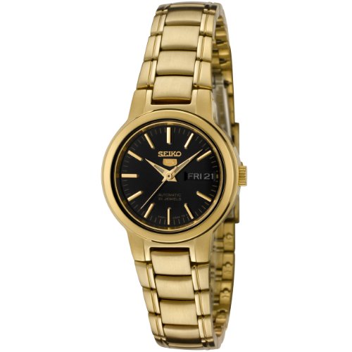 Seiko Women's SYME48 5 Automatic Black Dial Gold-Tone Stainless Steel Watch