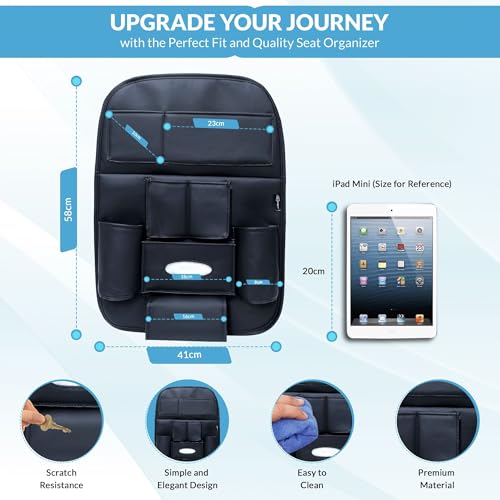 Image of Neodrift 'Seat Master Lite' Premium 7D Car Seat Organizer, Universal Fit, Multi-Pocket Storage for Bottles, Documents, Mobile, Keys, Tissues (Color: Black) (Set of 1)