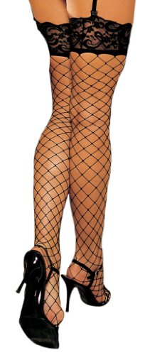 Lace top fence net thigh high stockings (black;one size…