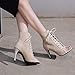 MIOKE Women's Peep Toe Dance Stilettos High Heels Sandals Fashion Sexy Lace Up Ladies Dress Pumps Ankle Booties Beige 9 M US