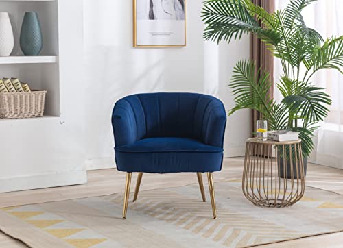 Yoluckea Modern Accent Chair Velvet Upholstered Armchair With Golden Legs, Comfy Tufted Club Chair Reading Chair, Comfortable Bedroom Chair Living Room Single Sofa Chairs, Navy #TOP2
