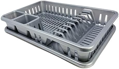 plastific Plastic Dish Drainer Plate Cutlery Rack Kitchen Sink Utensil Draining Cup Holder (45 x 29.7 x 8cm, Silver)