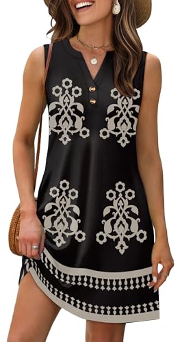 Image of XIEERDUO Summer Dresses for Women 2026 Beach Vacation Clothes V Neck Button Sundresses with Pockets