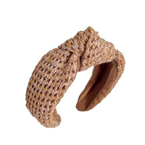 Women’S Wide Straw Woven Knot Hairband Retro Elegant Headwear Comfortable