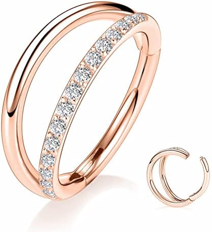 Yrogcu Rose Gold Color Double Hoop Hinged Nose Ring : Special Design 16G (1.2mm) Diameter 8mm(5/16'') Nose Ring with CZ Septum Piercing Jewelry Cartilage Earrings Helix Earring Hoop Daith Lip Ring