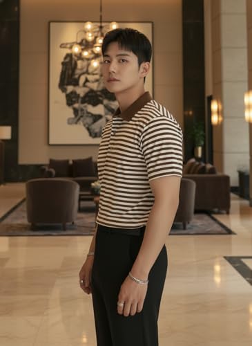 Image of MACK JONNEY Men's Cotton Polo T-Shirt | Regular Fit | Short Sleeve | Striped Casual Wear | Pack of 2 -MJ-1