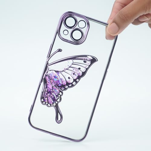 Image of PEEPERLY Back Cover Case for iPhone 14 Pro Max Scratch Resistant Anti-Slip TPU Shockproof Protective Durable Glowing Butterfly Transparent Case for Girls & Women(Purple)