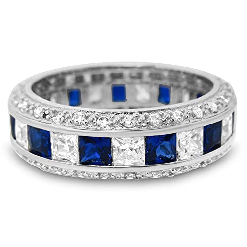 LaRaso & Co Sterling Silver Simulated Sapphire Blue White Anniversary Ring Wedding Band For Men Women Size 10