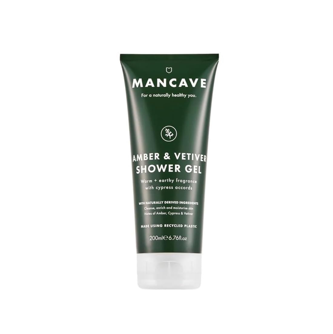 ManCave Amber Vetiver Mens Shower Gel, 200 ml, Body Wash, Natural Ingredients, Vegan, Eco-Conscious and Cruelty-Free, Invigorating Shower Gel for Men with Rich Amber, Fresh Cypress, Body Wash for Men