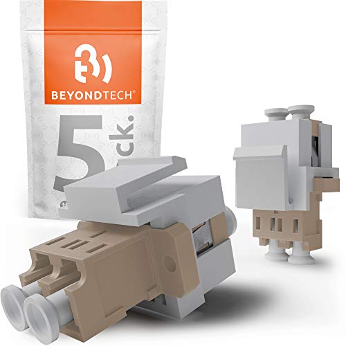 Fiber Optic LC to LC Adapter Multimode OM1 OM2 UPC Keystone Jack (Modular) Color: Ivory - 5 Pack - Compatible with Keystone Patch Panels and Wall Plates - Beyondtech PureOptics